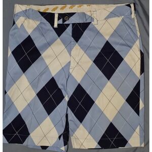 Loudmouth Golf Shorts Argyle‎ Pattern Cotton Blend Blue White Mens Size 40